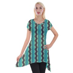 Background Chevron Blue Short Sleeve Side Drop Tunic