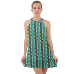 Background Chevron Blue Halter Tie Back Chiffon Dress