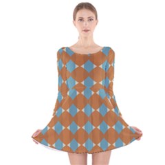 Pattern Brown Triangle Long Sleeve Velvet Skater Dress