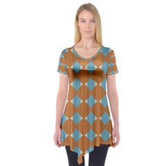 Pattern Brown Triangle Short Sleeve Tunic  by HermanTelo