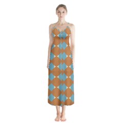 Pattern Brown Triangle Button Up Chiffon Maxi Dress