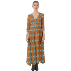 Pattern Brown Triangle Button Up Boho Maxi Dress