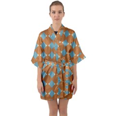 Pattern Brown Triangle Half Sleeve Satin Kimono 