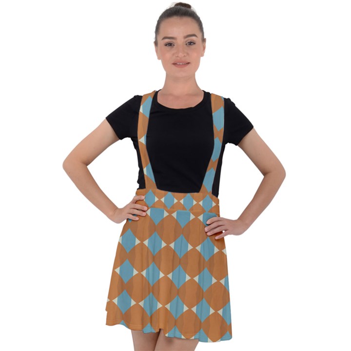 Pattern Brown Triangle Velvet Suspender Skater Skirt