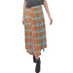 Pattern Brown Triangle Velour Split Maxi Skirt by HermanTelo