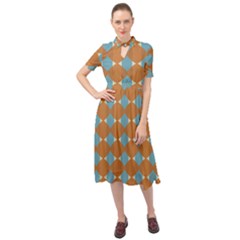 Pattern Brown Triangle Keyhole Neckline Chiffon Dress by HermanTelo