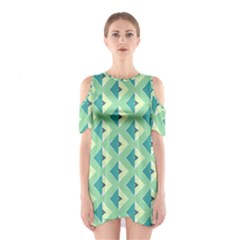 Background Chevron Green Shoulder Cutout One Piece Dress