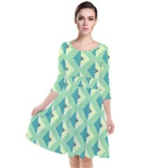 Background Chevron Green Quarter Sleeve Waist Band Dress