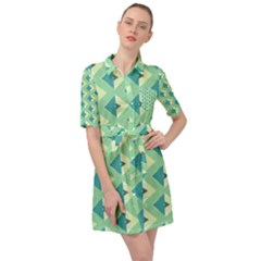 Background Chevron Green Belted Shirt Dress