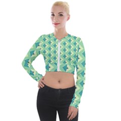 Background Chevron Green Long Sleeve Cropped Velvet Jacket