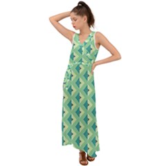 Background Chevron Green V-neck Chiffon Maxi Dress by HermanTelo