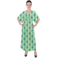 Background Chevron Green V-neck Boho Style Maxi Dress by HermanTelo