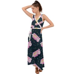 1 Arnold Dunkaroos Funfetti Print Dark Blue 1 V-neck Chiffon Maxi Dress by elizabethjonesstyling