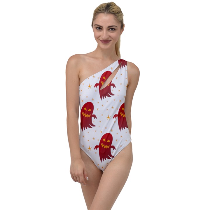 Ghost Halloween Drawing Flower Leaf To One Side Swimsuit