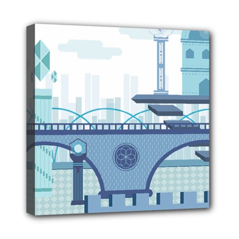 Blue City Building Fantasy Mini Canvas 8  X 8  (stretched) by Vaneshart