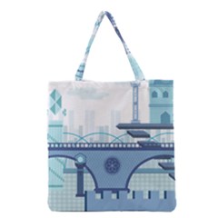 Blue City Building Fantasy Grocery Tote Bag by Vaneshart