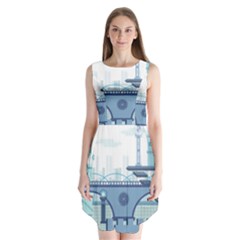 Blue City Building Fantasy Sleeveless Chiffon Dress  