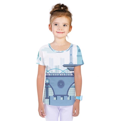 Blue City Building Fantasy Kids  One Piece Tee by Vaneshart