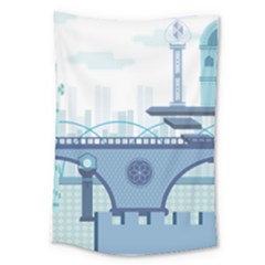 Blue City Building Fantasy Large Tapestry by Vaneshart