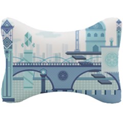 Blue City Building Fantasy Seat Head Rest Cushion by Vaneshart