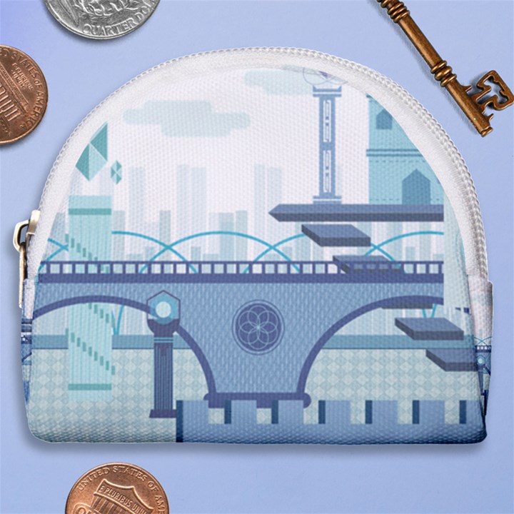 Blue City Building Fantasy Horseshoe Style Canvas Pouch