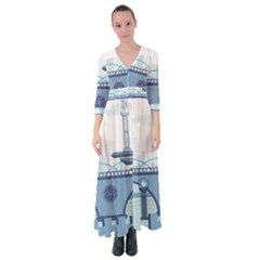 Blue City Building Fantasy Button Up Maxi Dress by Vaneshart