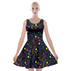 Medieval Birds And Scrolls Velvet Skater Dress