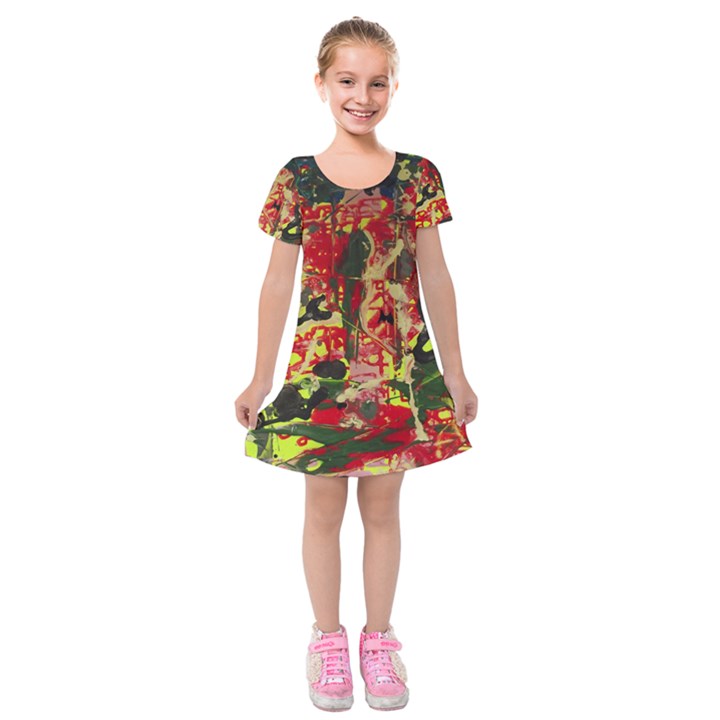 red country-1-2 Kids  Short Sleeve Velvet Dress