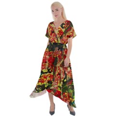 Red Country-1-2 Cross Front Sharkbite Hem Maxi Dress