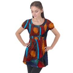 Abstract With Heart Puff Sleeve Tunic Top by bloomingvinedesign