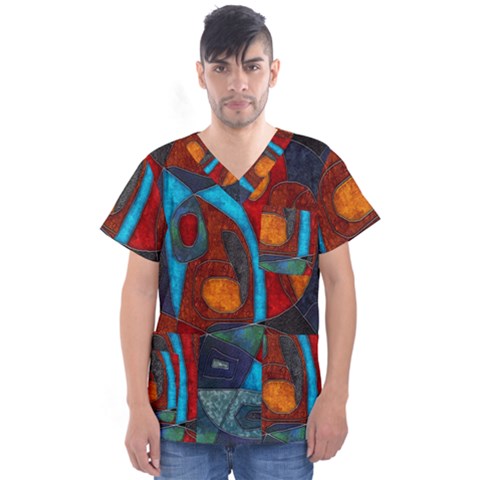 Abstract With Heart Men s V-neck Scrub Top by bloomingvinedesign