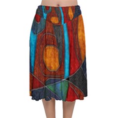 Abstract With Heart Velvet Flared Midi Skirt by bloomingvinedesign