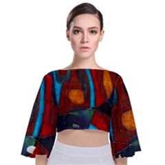 Abstract With Heart Tie Back Butterfly Sleeve Chiffon Top by bloomingvinedesign