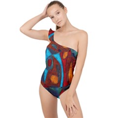 Abstract With Heart Frilly One Shoulder Swimsuit by bloomingvinedesign