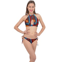 Abstract With Heart Cross Front Halter Bikini Set by bloomingvinedesign