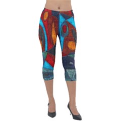 Abstract With Heart Lightweight Velour Capri Leggings  by bloomingvinedesign