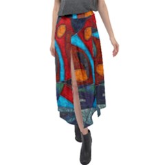 Abstract With Heart Velour Split Maxi Skirt by bloomingvinedesign