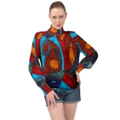 Abstract With Heart High Neck Long Sleeve Chiffon Top by bloomingvinedesign