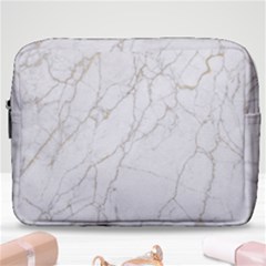 White Marble Texture Floor Background With Gold Veins Intrusions Greek Marble Print Luxuous Real Marble Make Up Pouch (large) by genx