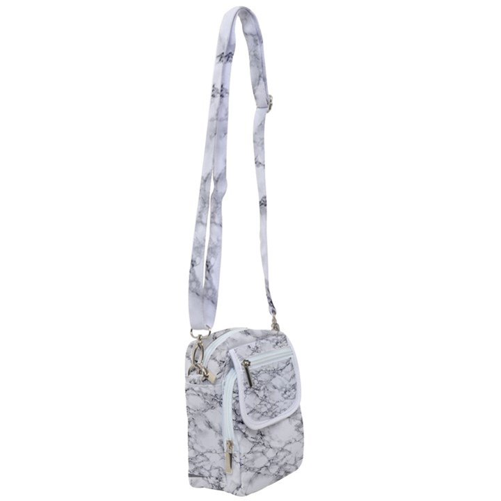 White Marble texture floor background with black veins texture greek marble print luxuous real marble Shoulder Strap Belt Bag