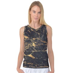 Black Marble Texture With Gold Veins Floor Background Print Luxuous Real Marble Women s Basketball Tank Top by genx