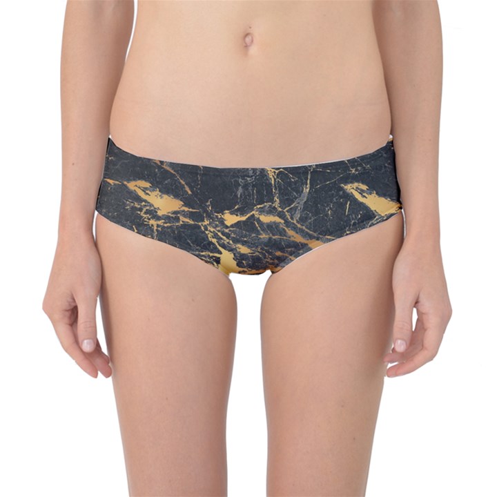 Black Marble texture with gold veins floor background print luxuous real marble Classic Bikini Bottoms