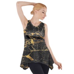 Black Marble Texture With Gold Veins Floor Background Print Luxuous Real Marble Side Drop Tank Tunic by genx