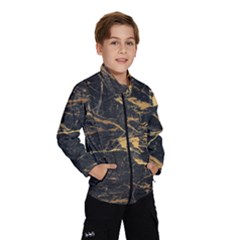 Black Marble Texture With Gold Veins Floor Background Print Luxuous Real Marble Kids  Windbreaker by genx