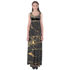 Black Marble Texture With Gold Veins Floor Background Print Luxuous Real Marble Empire Waist Maxi Dress by genx