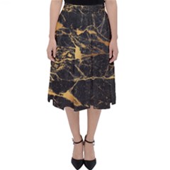 Black Marble Texture With Gold Veins Floor Background Print Luxuous Real Marble Classic Midi Skirt by genx