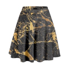 Black Marble Texture With Gold Veins Floor Background Print Luxuous Real Marble High Waist Skirt by genx