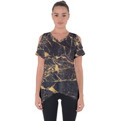 Black Marble Texture With Gold Veins Floor Background Print Luxuous Real Marble Cut Out Side Drop Tee by genx