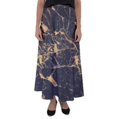 Black Marble Texture With Gold Veins Floor Background Print Luxuous Real Marble Flared Maxi Skirt by genx