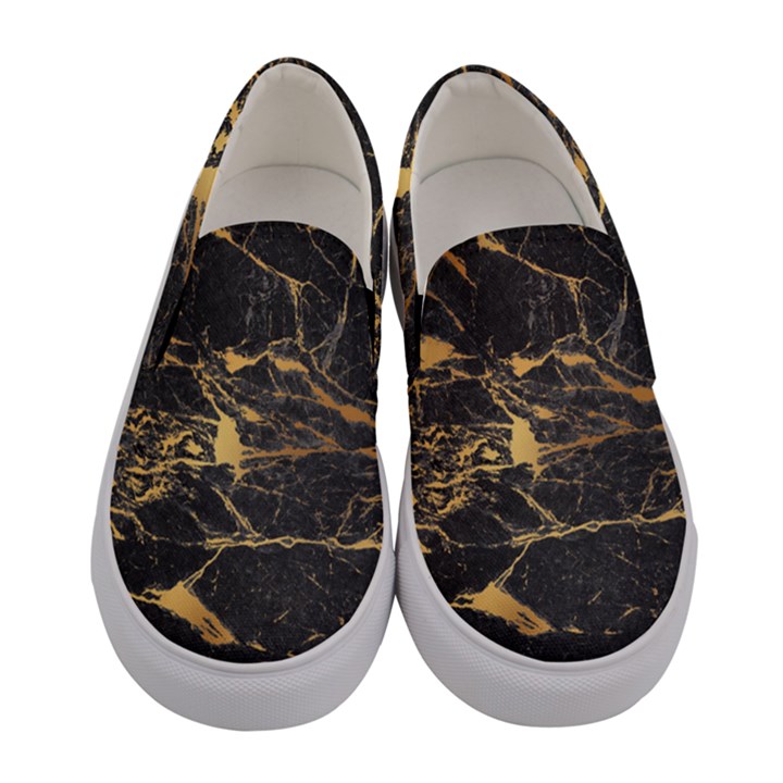 Black Marble texture with gold veins floor background print luxuous real marble Women s Canvas Slip Ons